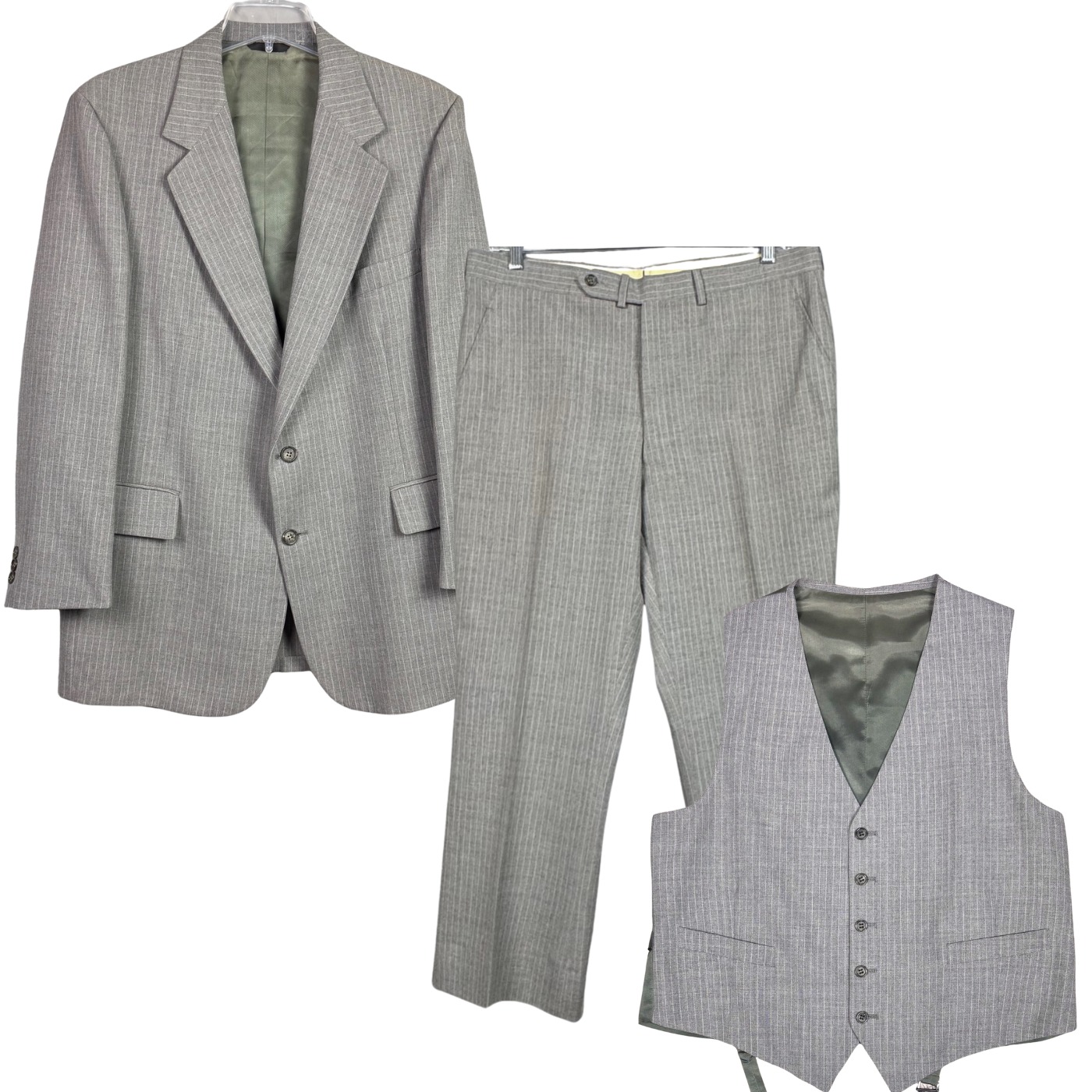 Cricketeer Smiths 3 Pc Suit Pinstripe Professional Mens Gray Vintage Union Made